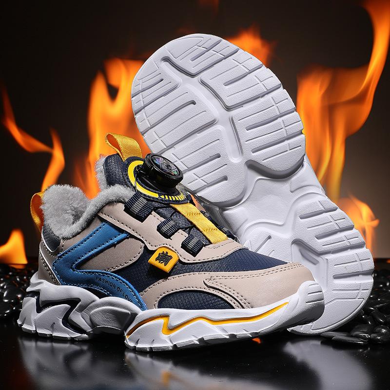 Children's Cotton Shoes Winter Sports Shoes Medium and Large Children's Leather Soft-soled Non-slip Running Shoes Piled and Thickened Warm Boys' Cott