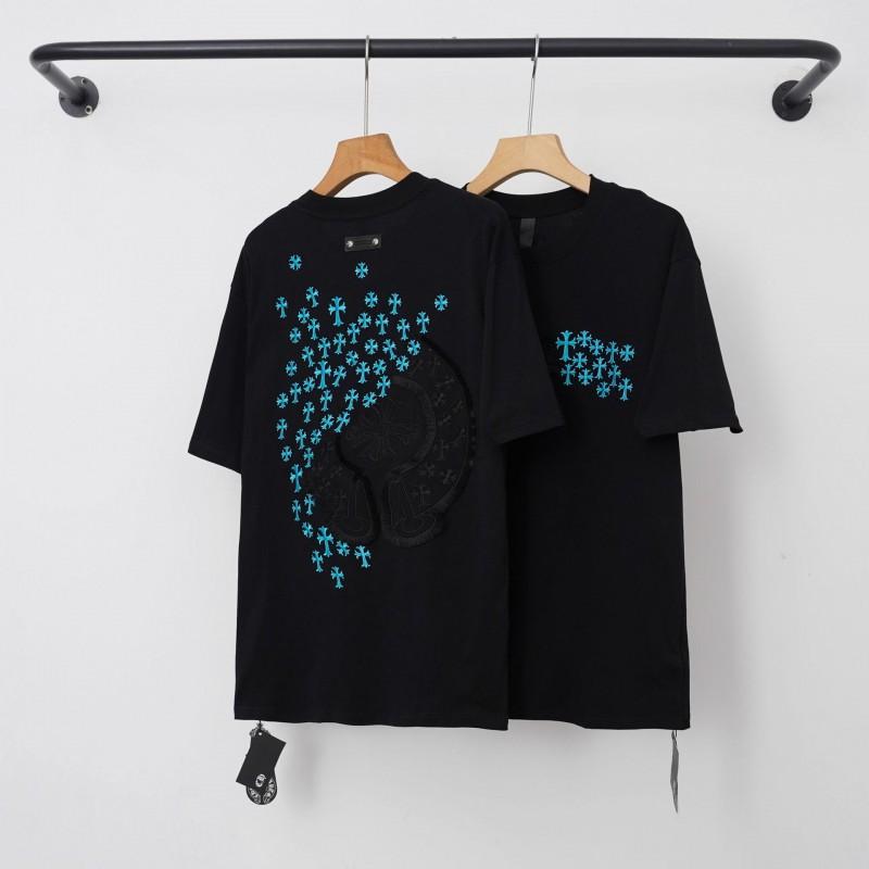 Unisex Cotton T-Shirt With Embroidered Cross Sanskrit Print Loose Fit Short Sleeve Tee