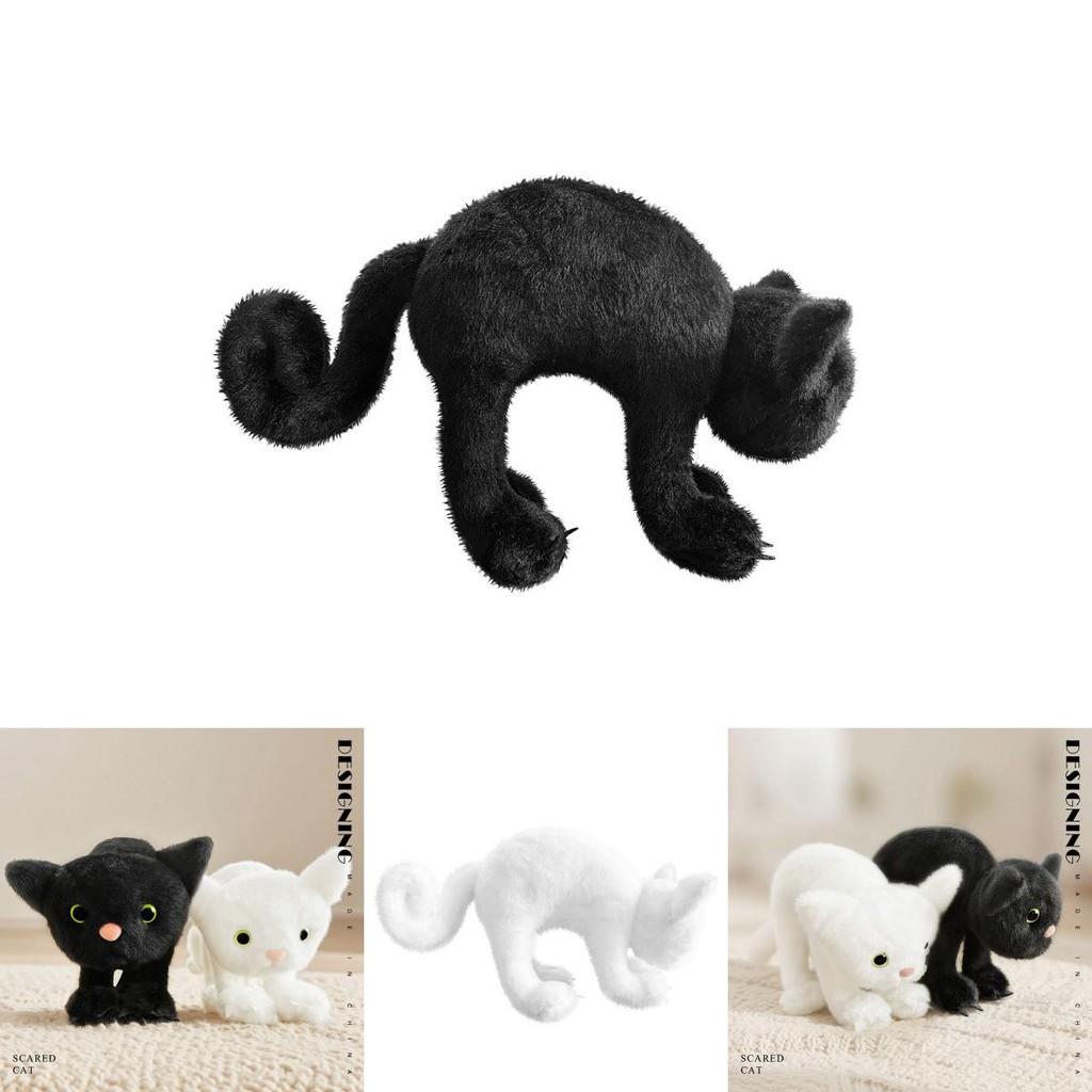 Black And White Cat Plush Toy With Funny Expression For Halloween Gift And Collectors Item