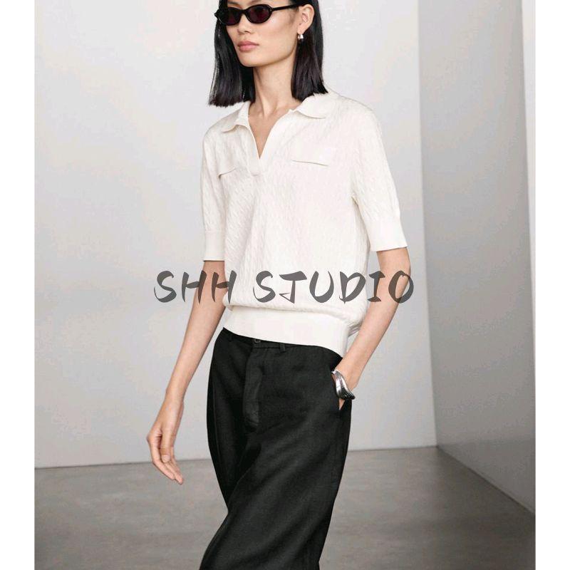 MD Summer New Arrival Women's Clothing Old Money Style Cotton Polo Shirt Collar Stripes Knitwear 5782800 5781800