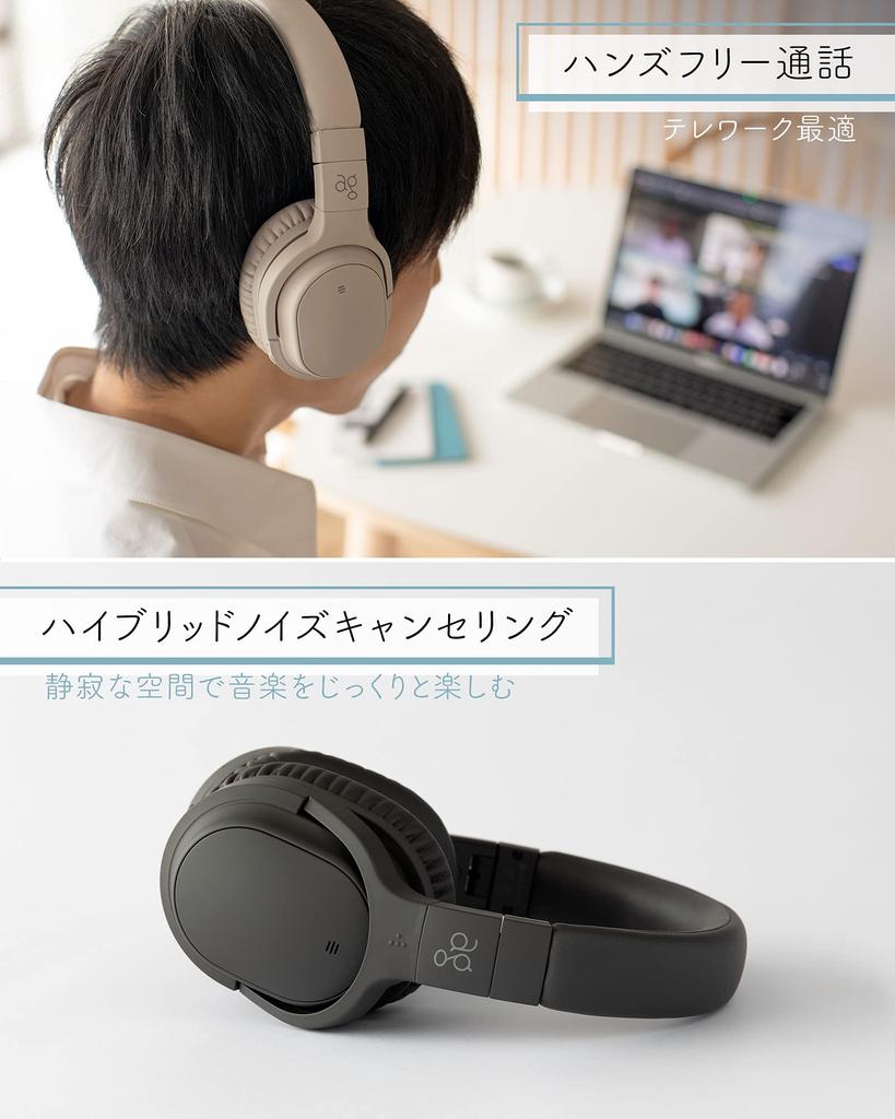 Ag WHP01K Wireless Headphones Bluetooth Noise Canceling Noise Cancellation ANC with Microphone [AG-WHP01K] (Cream)