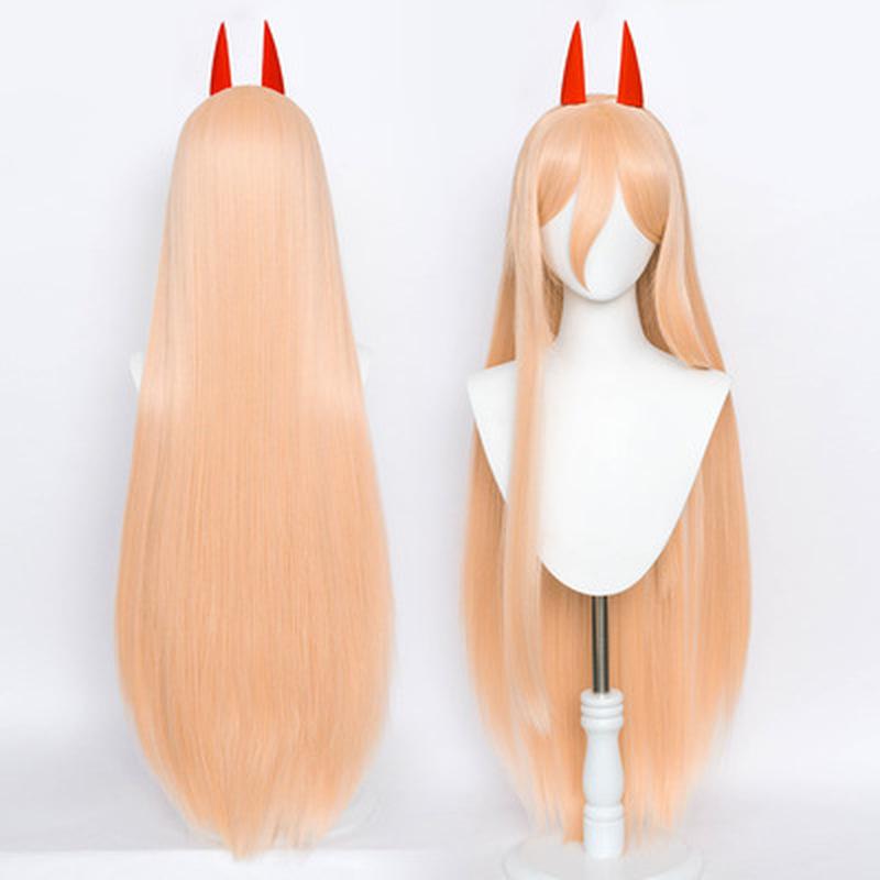 Power Cosplay Wig Anime Chainsaw Man Cosplay Pink Orange Sexy Long Hair Fiber Synthetic Wig+Free Gift Headwear+wig Cap