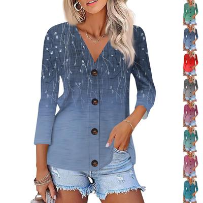 Женская модная повседневная рубашка на пуговицах с принтом, кардиган с рукавом три четверти