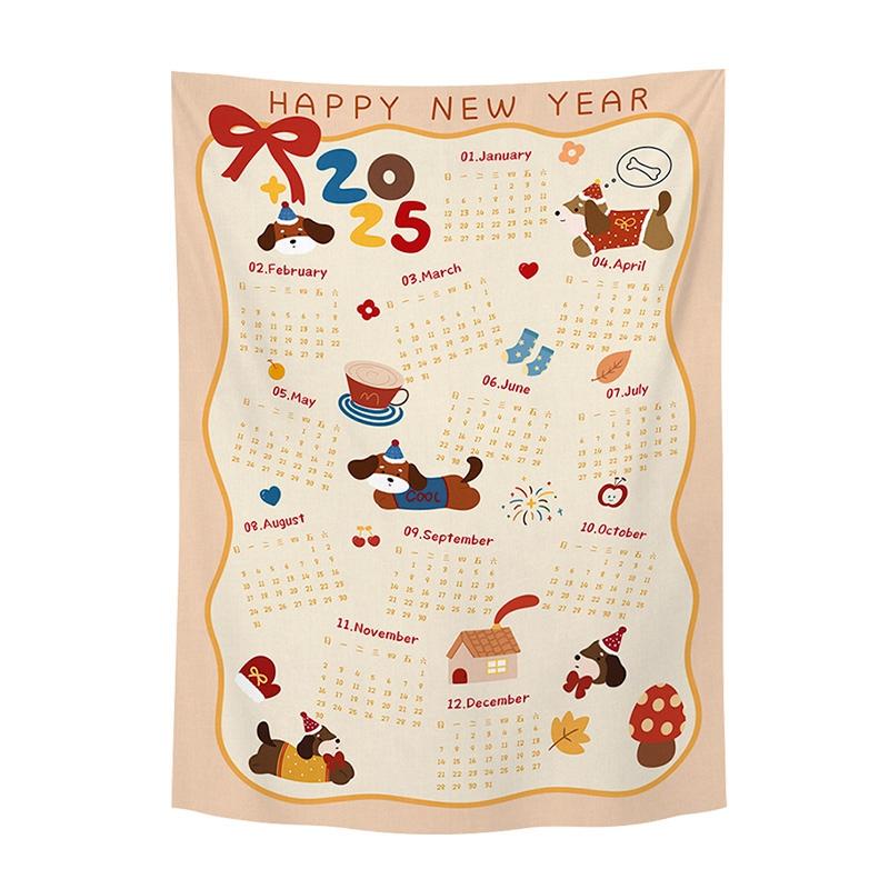 Новогодний календарь Домашняя подвесная ткань Календарь на Новый год 2025 Настенный фон Гобелен Фотоподвесная ткань Украшение для дома