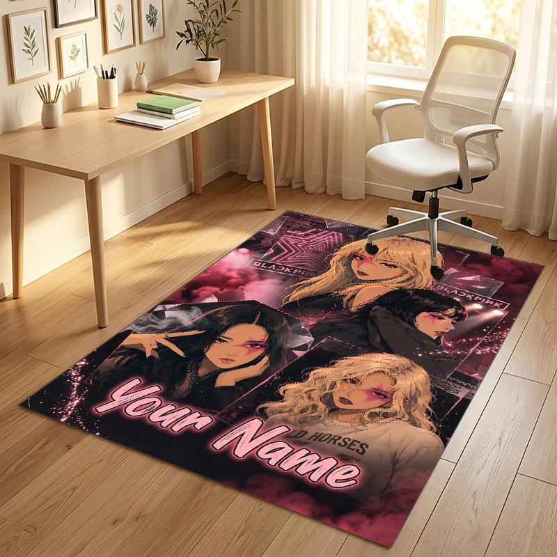Personalized Crystal Velvet Carpet,BLACKPINK Custom Printed Name, Plush Area Rug For Home Indoor Decor