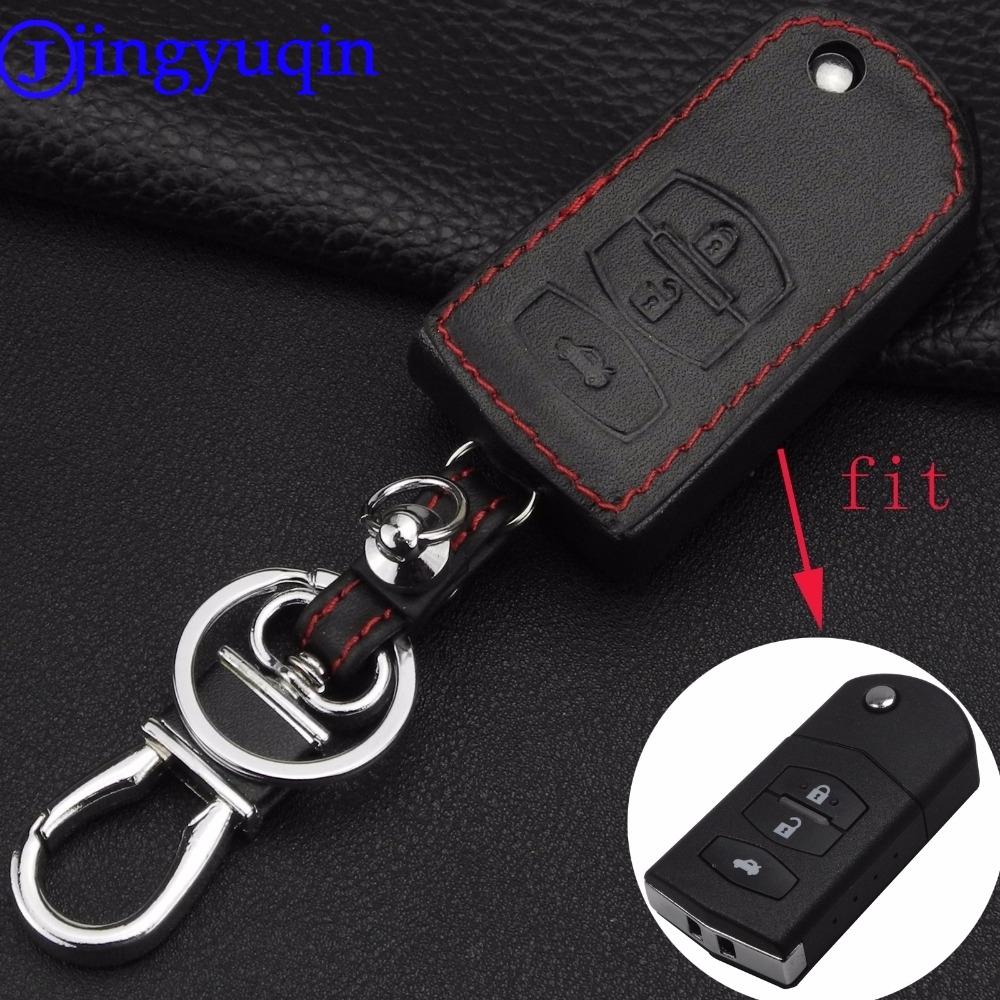 Jingyuqin Remote 3 Buttons Leather Car Key Case Cover For Mazda 2 3 5 6 RX8 MX5 Flip Remote Case Car Styling Auto Parts 2