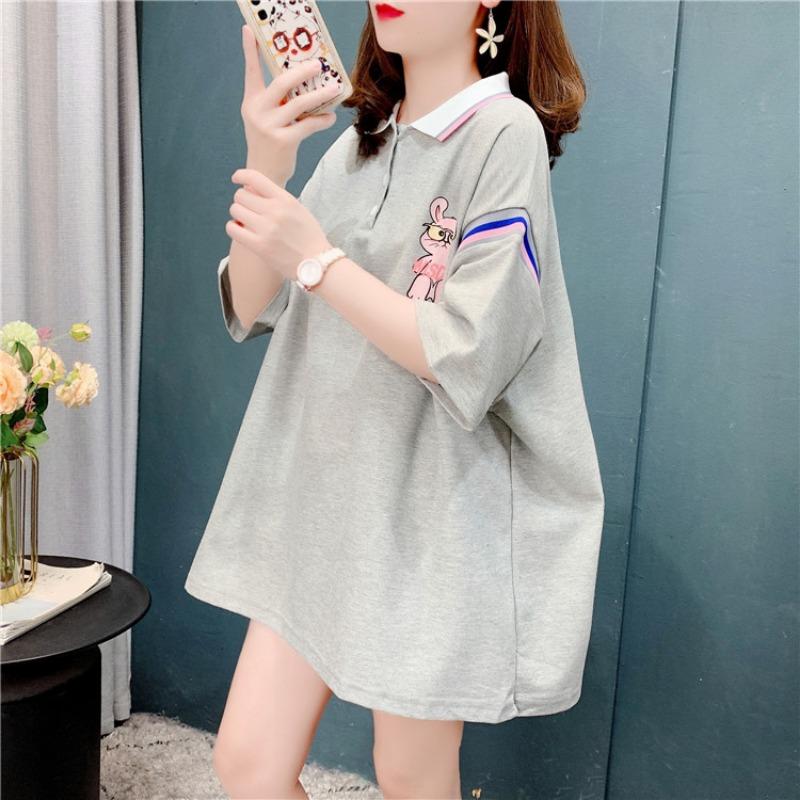 Женская футболка с короткими рукавами и мелким принтом, летняя свободная рубашка поло с лацканами