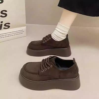 Женские туфли на толстой подошве, увеличивающие рост, новые весенне-осенние, ретро, повседневные, на шнуровке, матовые туфли-маффины