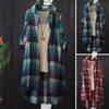Women Long Coat Lapel Long Sleeve Buttons Placket Shirt Coat Plaid Print Open