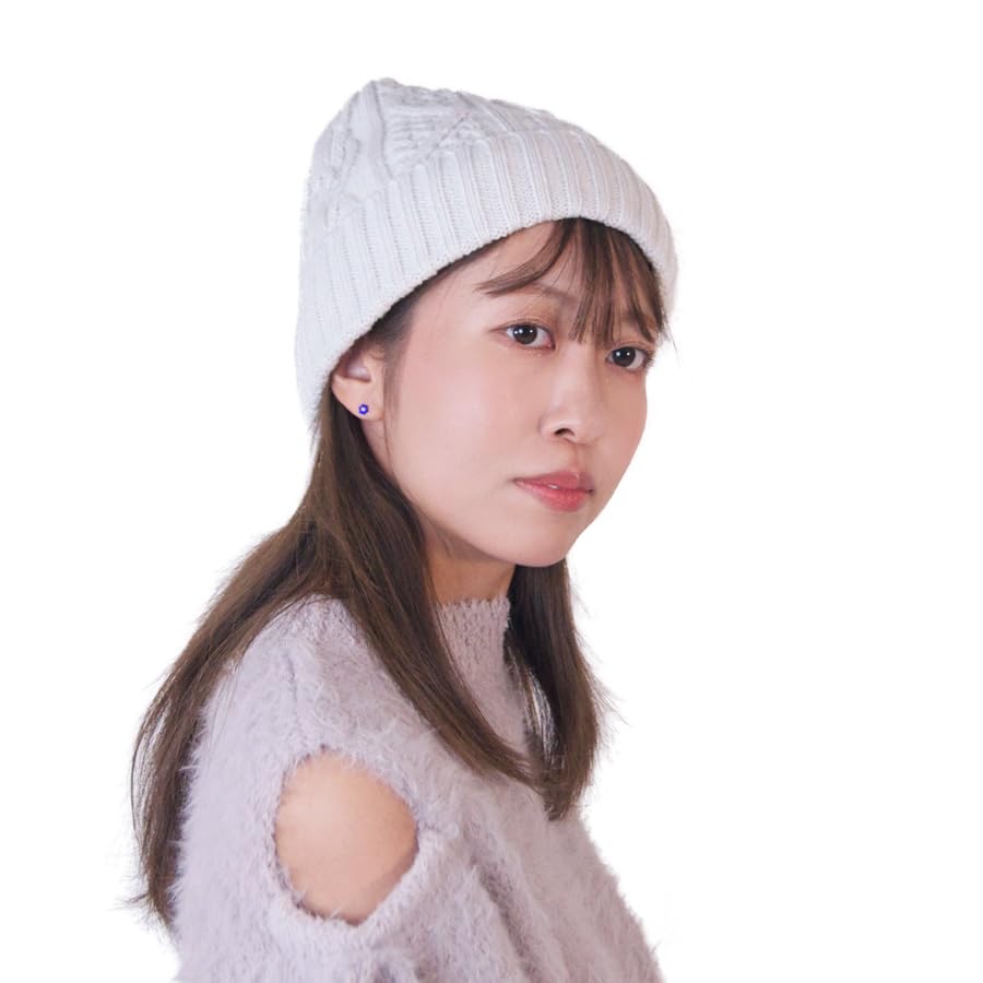 Шапка-боа с подкладкой из косичной вязки [polcadot] (JP, алфавит, M, L, слоновая кость)