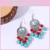 Ethnic Simulation Turquoise Beaded Earrings With Silver Filigree For Casual Wear