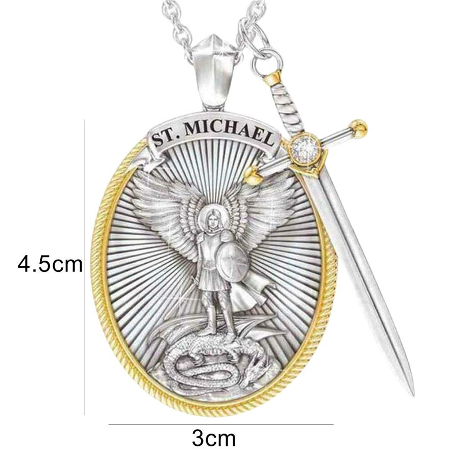 Round Shape Peculiar Design Angel Dragon Killer Warrior Necklace AVE