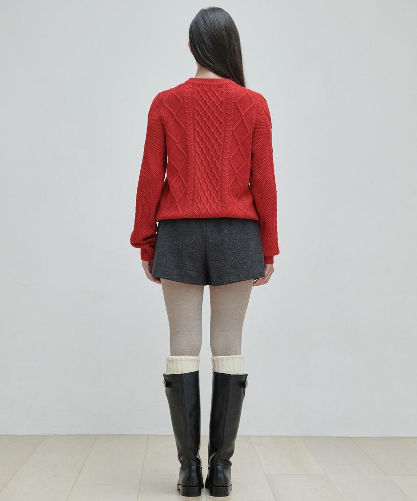 PLAC WOMEN Cable Basic Round Neck Knit Red
