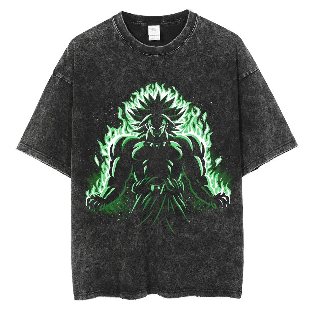 Men Hip Hop Streetwear T Shirt Dragon Ball Graphic T Shirt Cotton Loose Short Sleeve Black Washed Tshirt Oversize Harajuku