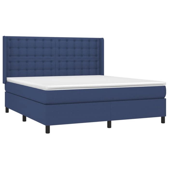 Sommier à lattes avec matelas - 160x200 cm - Tissu bleu - Bande LED colorée - 2 places