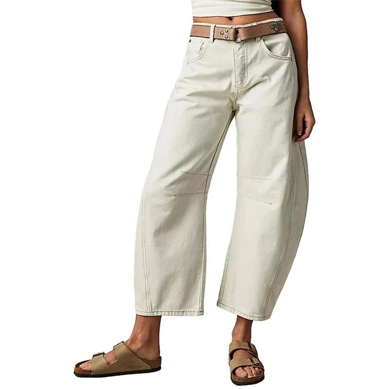 Женские повседневные джинсы с высокой эластичностью и средней посадкой, с заниженной талией, с потертостями, с широкими штанинами, женские повседневные мешковатые джинсы со средней талией