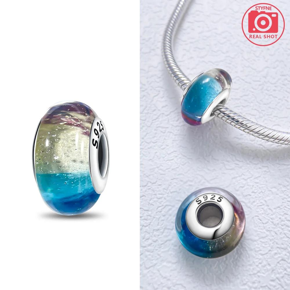 925 Silver Bracelet Women DIY Gift Murano Jewelry with Flower Blue Star Green Turtle Glass Beads