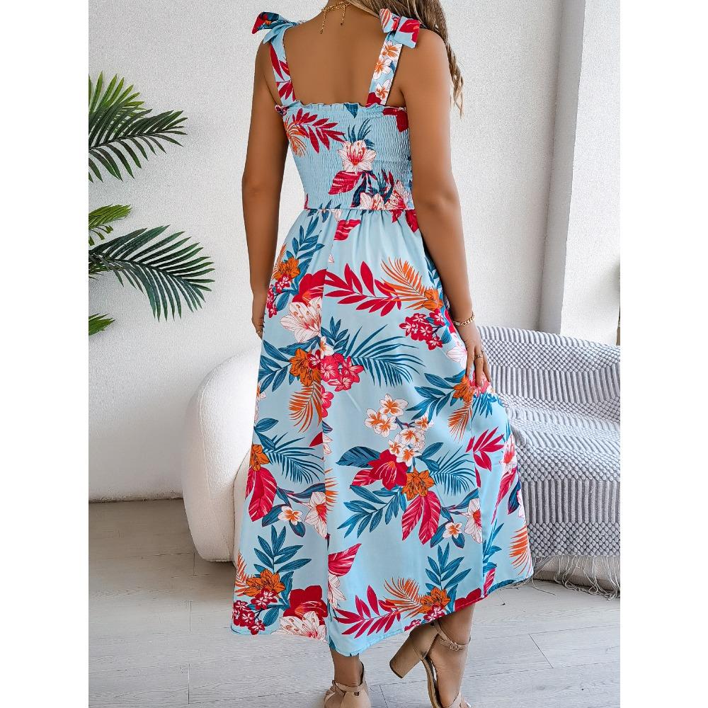 Весенне-летняя юбка-сарафан с цветочным принтом и поясом на завязках, праздничная пляжная длинная юбка, модная женская длинная юбка