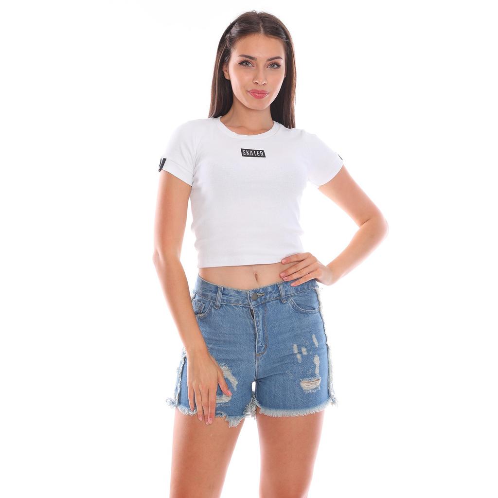 Блуза с вырезом живота из лайкры и принтом Skater