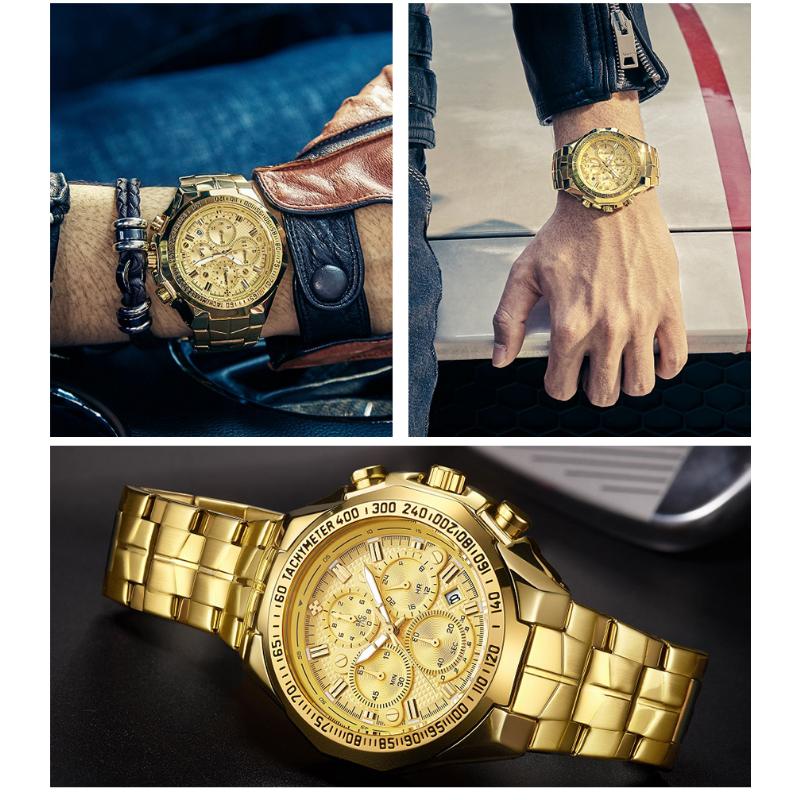 Top Brand Luxury Sport Watch For Men Quartz Chronograph Date Luminous Full Steel Wrist Watch