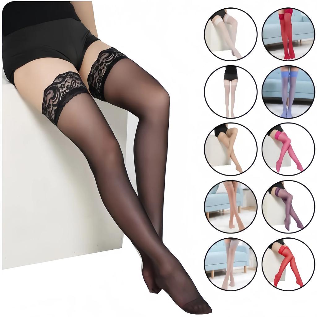 Plus Size Female Lace Stockings with Anti-slip Black Over Knee Silk High Long Tube Socks for Women Girl Office Lady