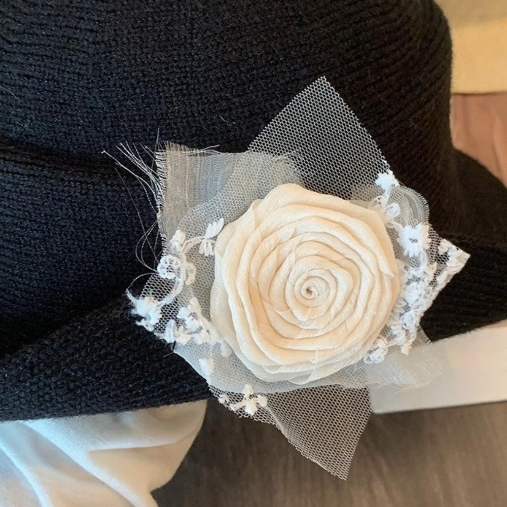 Lace Black Knitted Hat French Style Women Fisherman Hat Retro Hepburn Style Topper Hat  Funeral
