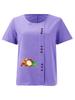 Women's Fashion Colorful Print Casual Cotton Linen Short Sleeve Round Neck T-shirt Shirt Leisure Loose Summer Blouse Tops