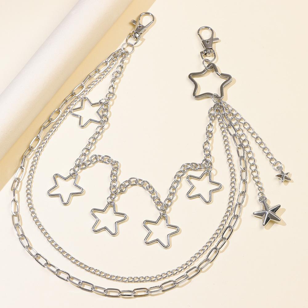 Новая поясная цепочка, модная и персонализированная полая пятиконечная звезда многослойная металлическая цепочка для брюк, универсальная хип-хоп цепочка для брюк тренд