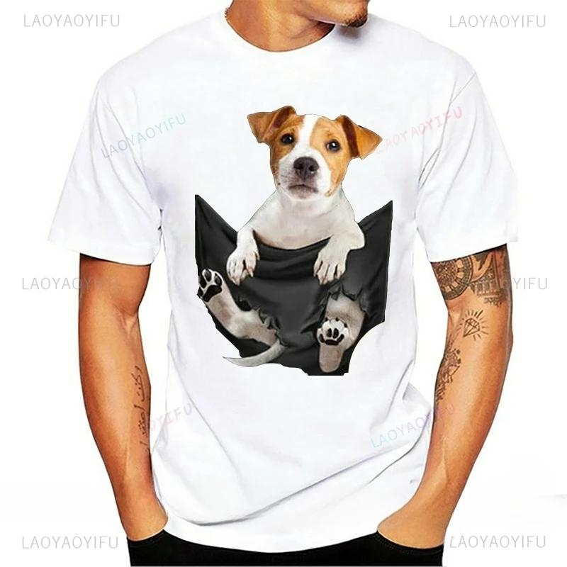 Jack Russell Inside Pocket Printed Tshirt Dog Lovers Black Unisex Summer New Arrival Casual Ventilate Unique Fashion Tshirt