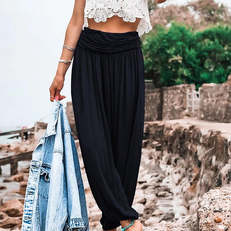 Повседневные однотонные хлопковые и льняные плиссированные широкие брюки, женские корейские модные свободные женские брюки с высокой талией, Pantalones Mujer 25778