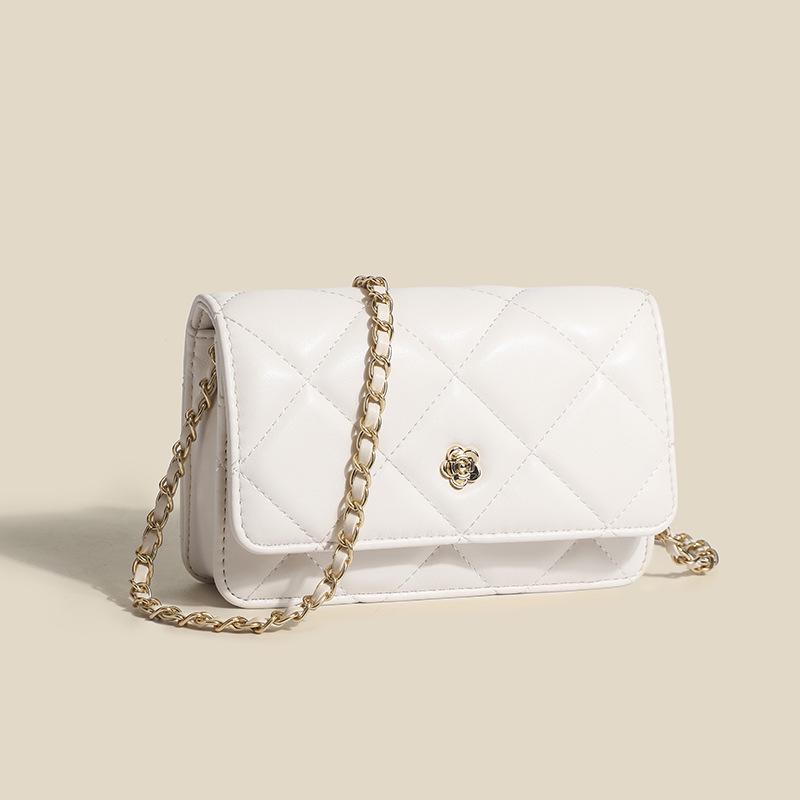 2023 კლასიკური Camellia Diamond Chain Messenger: მრავალმხრივი ერთი მხრის მაღალი დონის დახვეწილი პატარა კვადრატული ჩანთა