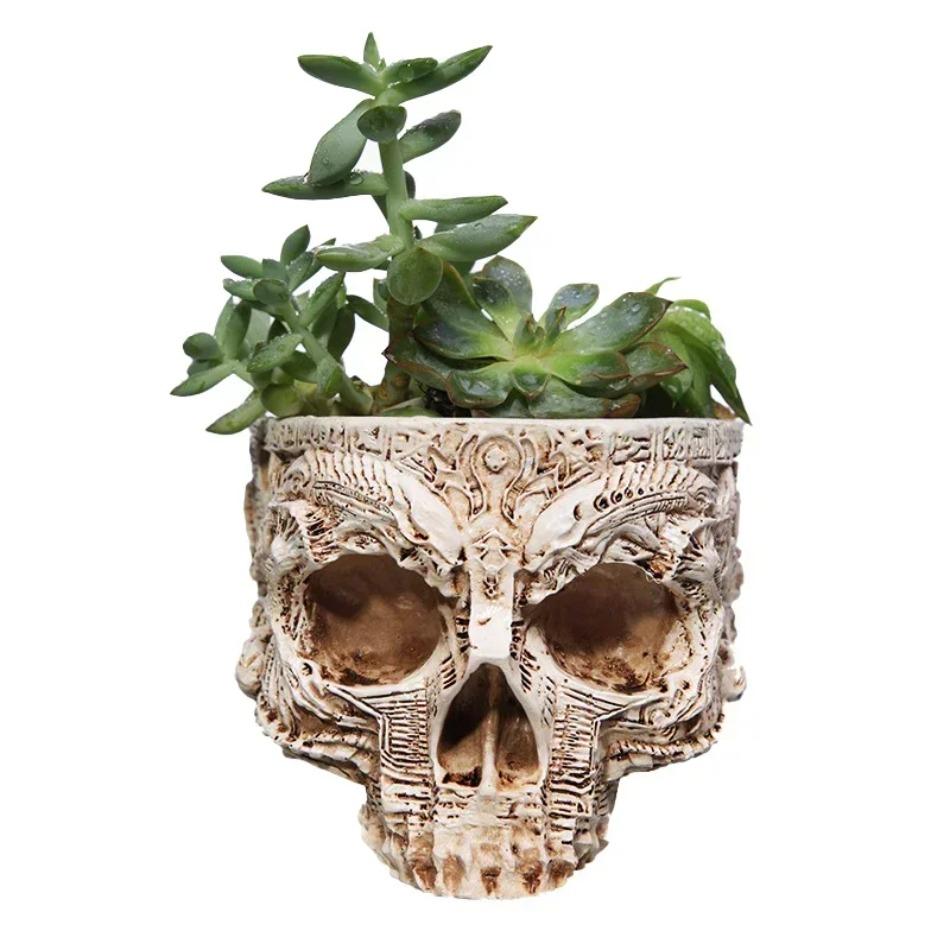1 шт. Кашпо в виде черепа, подставка для сахара, смола, горшок для цветов, суккулентов, скелет, цветочный горшок, конфетница, блюдо для Хэллоуина, статуэтка, скульптура