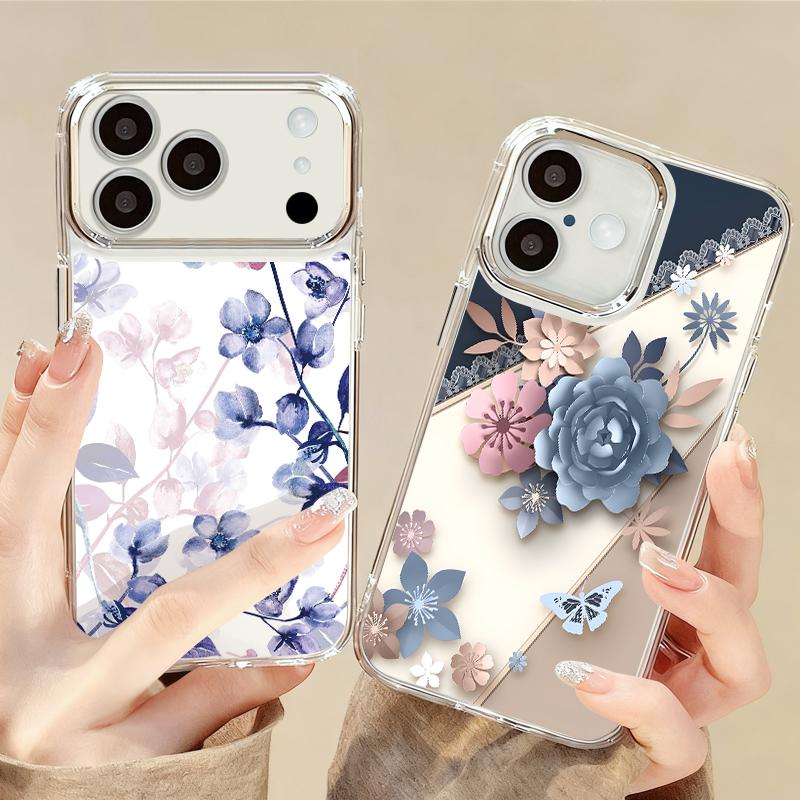 Романтичный чехол с узором из роз для iPhone 17 Pro Max iPhone 16 15 14 13 Pro Max 11 17e 16e Покрытие Рамка камеры Прозрачная Мягкая Силиконовая Задняя крышка