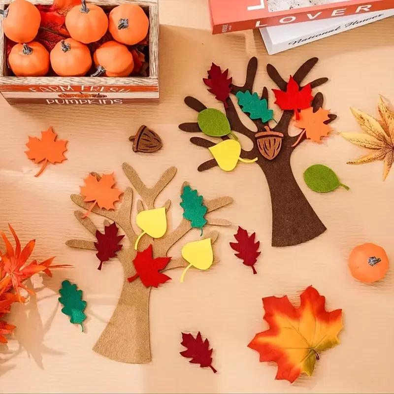 3D 96Pcs DIY Felt Tree Crafts Kit for Halloween Thanksgiving Home Wall Decor Gift Decoration Craft Set Decor Ornaments Figurines