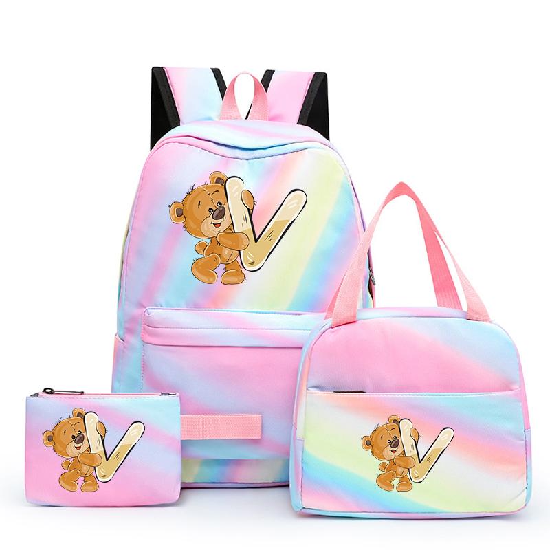 3 шт./компл. школьный рюкзак «Маленький медведь» с 26 английскими буквами и сумкой для обеда, пенал для студентов, Kawaii, школьный рюкзак для девочек