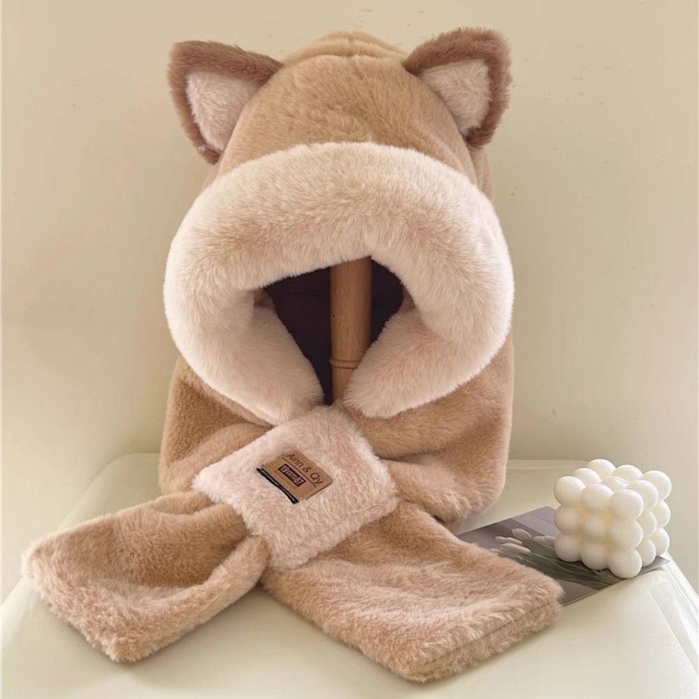 Plush Hat Ear Protection Hat Cartoon Hat Hooded Scarf Kawaii Cat Ears Hat Female/Girls