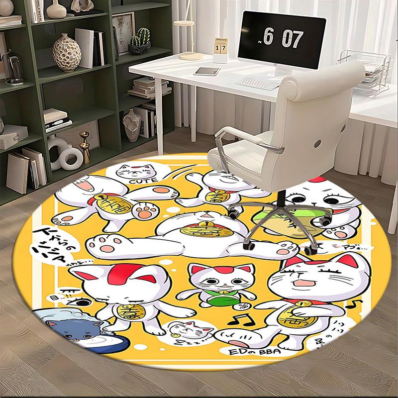 1pc Anime Cat Round Carpet Cute Design for Office Chair Mat, NonSlip Rug Suitable for Home Decor, Living Room