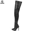 Thigh High Boots Stiletto Heels Sexy Full Zipper Over-the-knee Long Boots Lacquered Patent Black Plus Size 36-46