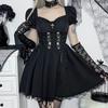 AltGoth Vintage Gothic Princess Dress Women Dark Harajuku Lace Up Cross Corset Dress Streetwear Partywear Lolita Dress Female