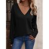 Women's Autumn Winter Solid Color V-neck Loose Long Sleeved T-shirt Button Top Blouses & Shirts