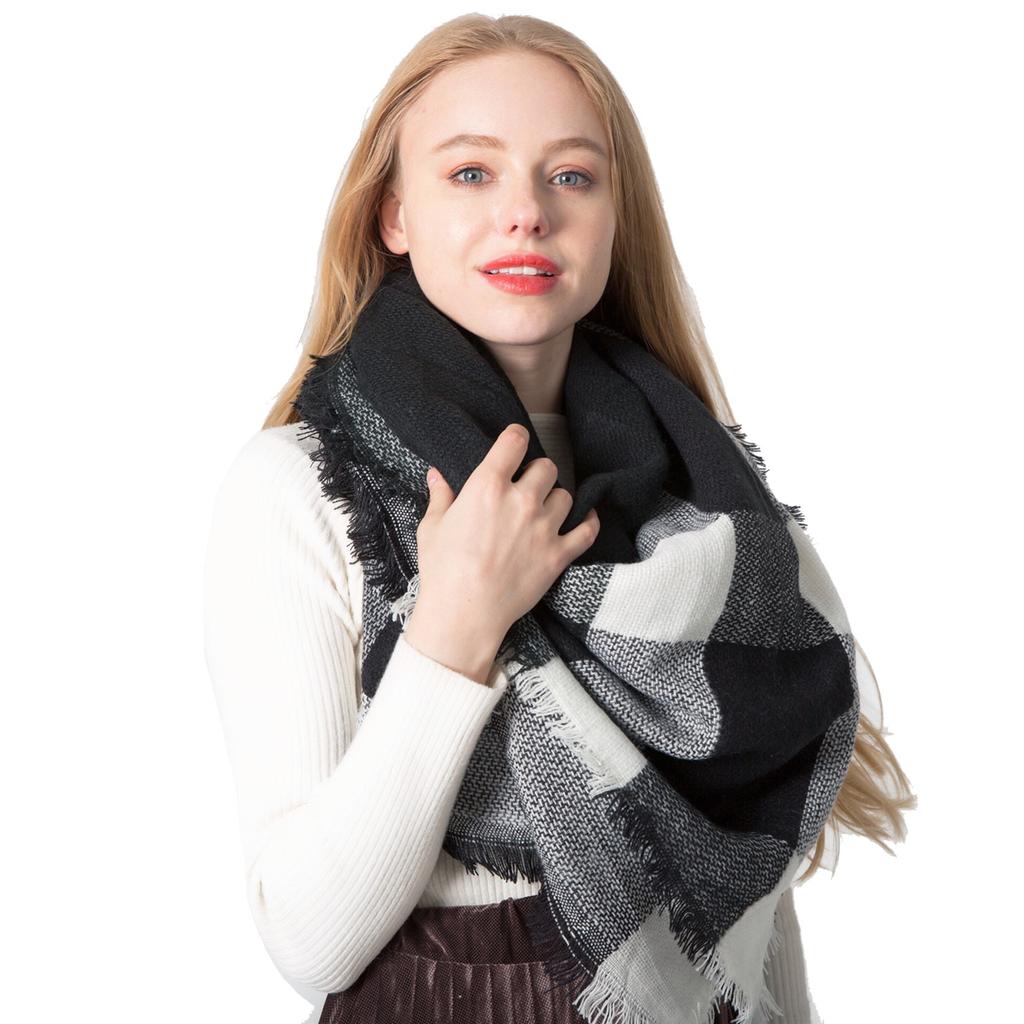 Autumn and Winter Faux Cashmere Black and White Double-sided Large Plaid Square Scarf Scarf Ladies Shawl
