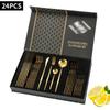 24pcs Gold Dinnerware Set Stainless Steel Tableware Set Knife Fork Spoon Luxury Cutlery Set Kitchen Flatware Dishwasher Safe