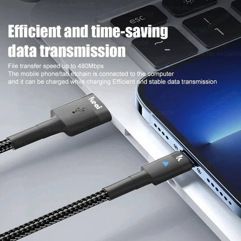 USB-кабель KEAI для iPhone 11 12 13 14 Pro Max 8 Plus, быстрая зарядка, USB-кабель A для iPhone, зарядное устройство, дата-провод, 2,4 А, плетеный кабель
