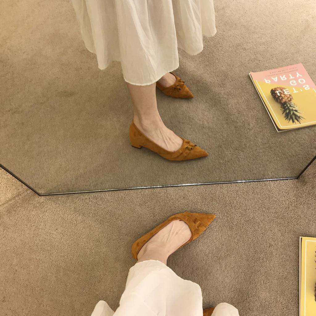 Остроносые французские туфли с открытым верхом на толстом каблуке из замши, женские 2025, новая мягкая подошва, универсальные, для юбки, для работы, вечерние туфли