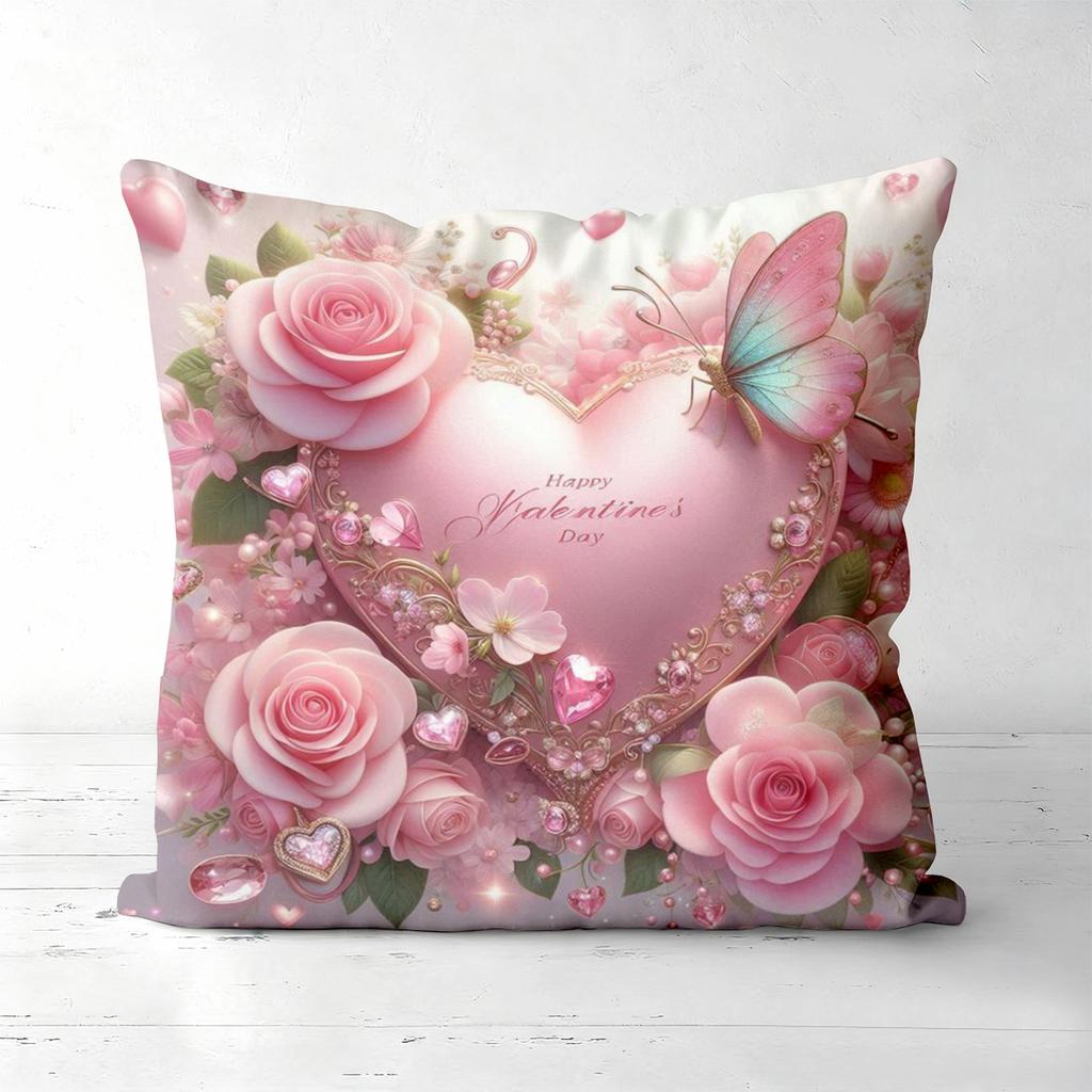Pink Heart Rose Pillow Set For Valentine's Day Polyester pillowcase, sofa decorative cushion cov Headboard Pillow
