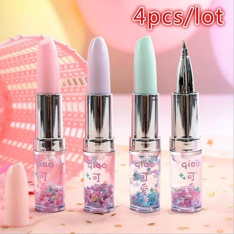 4 шт./лот Креативные ручки-нейтрализаторы в виде помады Портативная гелевая ручка с зыбучими песками Студенческие канцелярские товары Офисные принадлежности Подарок к школе