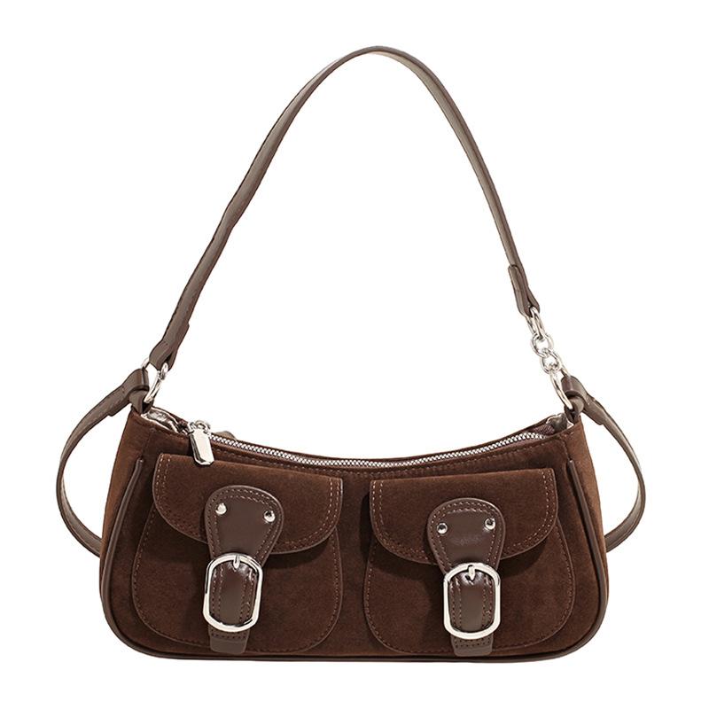 Французский нишевый дизайн замшевая сумка женская 2025 новая в зарубежном стиле универсальная на одно плечо подмышку портативная сумка-багет