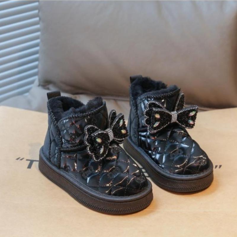 Теплые девичьи ботинки-принцессы для снега, зимние флисовые и утепленные хлопковые ботинки, детские нескользящие ботинки на толстой подошве