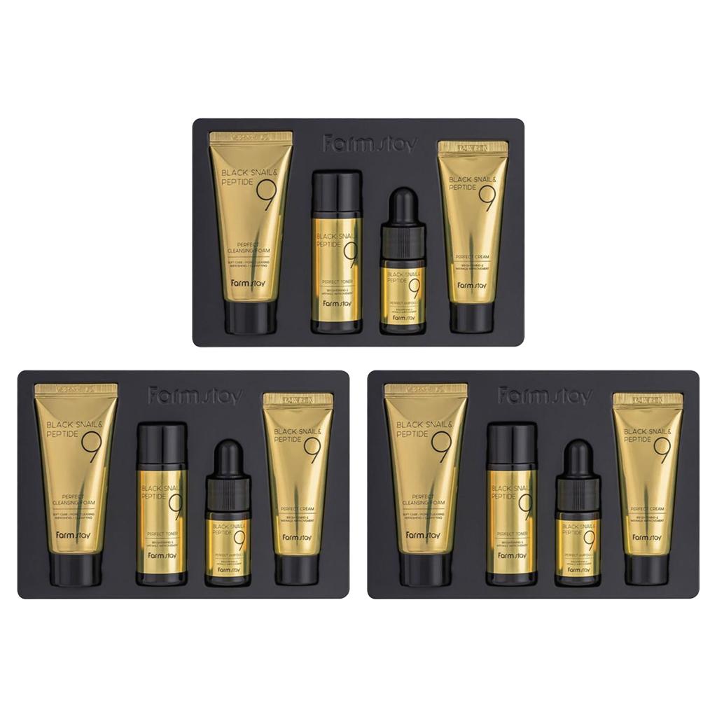 FARM STAY Black Snail & Peptide9 Perfect 4 Step Mini Kit Edition (Тонер+ампула+крем+очищающее средство)