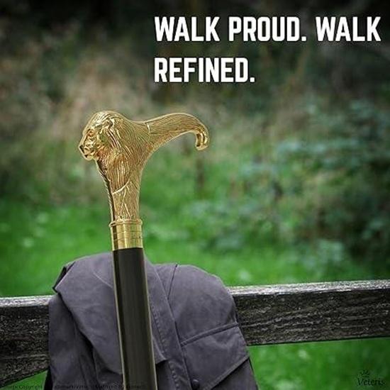 Handmade Brass Lion Head Walking Cane – Black Wooden Gentleman's Cane